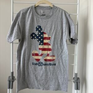 Disney Mickey Mouse American Flag Gray Graphic Tee S
